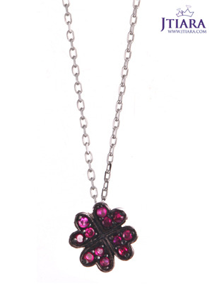 (silver92.5%,루비원석)럭키 핑크 클로버 네클레스Lucky Pink Clover Necklace