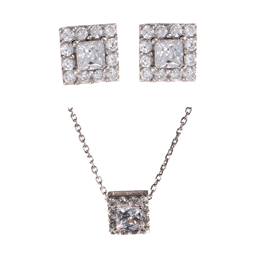 (Silver)미니 스퀘어 이어링,네클레스 세트 Mini Square Pierced Earrings and Necklace