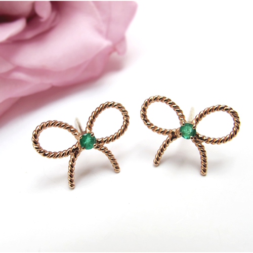 [14K Gold,천연에메랄드] 그린 노트 귀걸이 Green Knot Earrings no.19