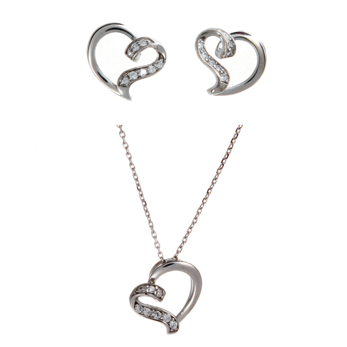 (Silver)밀드레드 이어링 네클레스 세트 Mildred Heart Pierced Earrings and Necklace